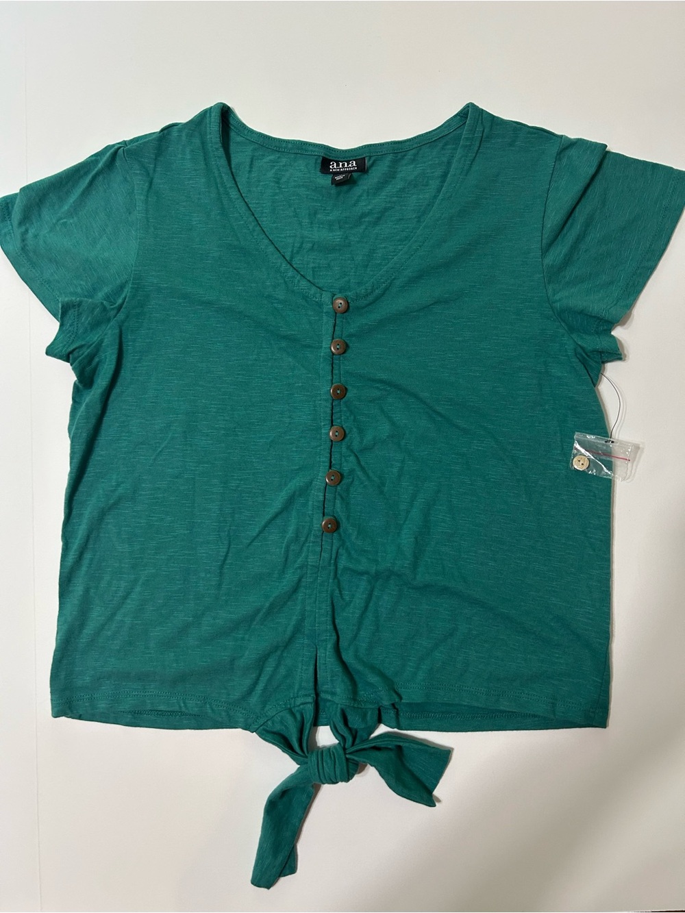a.n.a Teal Button-Front Tie-Hem Crop Top